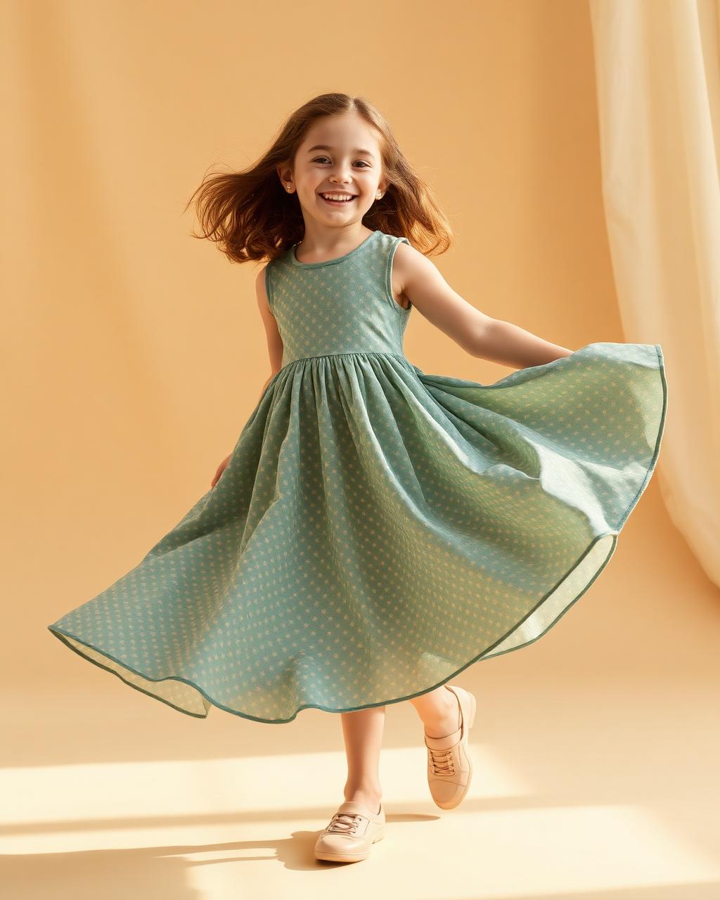 Girl in teal printed dress